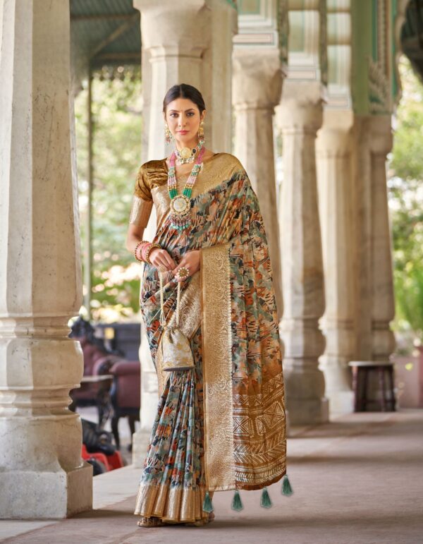 Golden Silk Saree with Zari Weaving & Heritage Motifs - Image 2