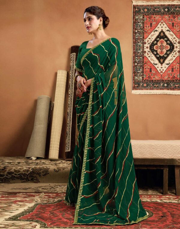 Green Georgette Leheriya Printed Saree - Image 3