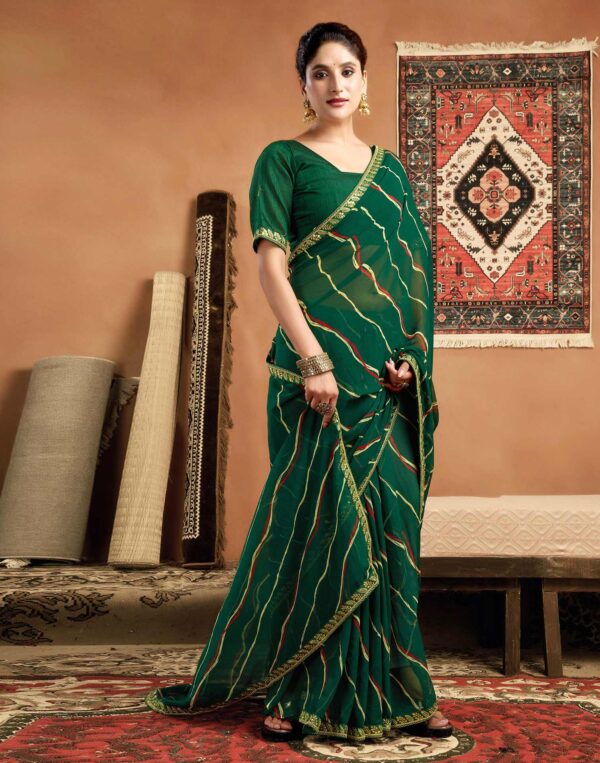 Green Georgette Leheriya Printed Saree - Image 5