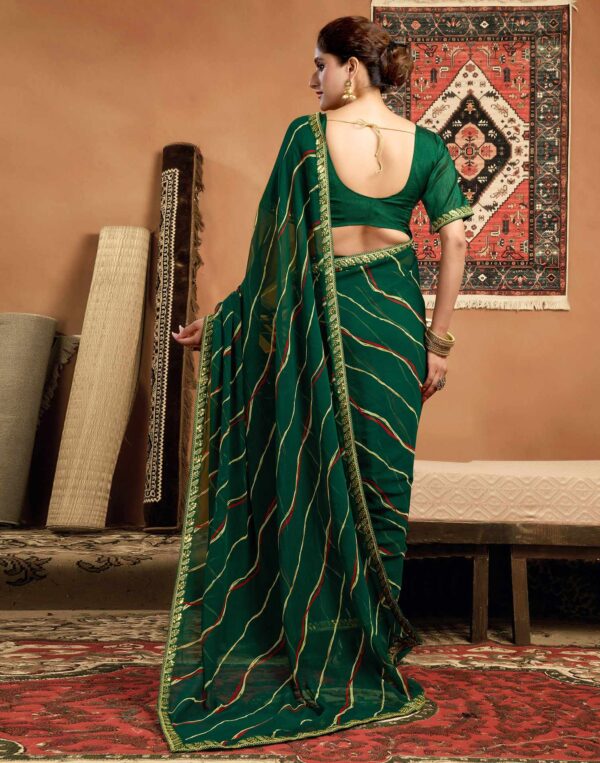 Green Georgette Leheriya Printed Saree - Image 4