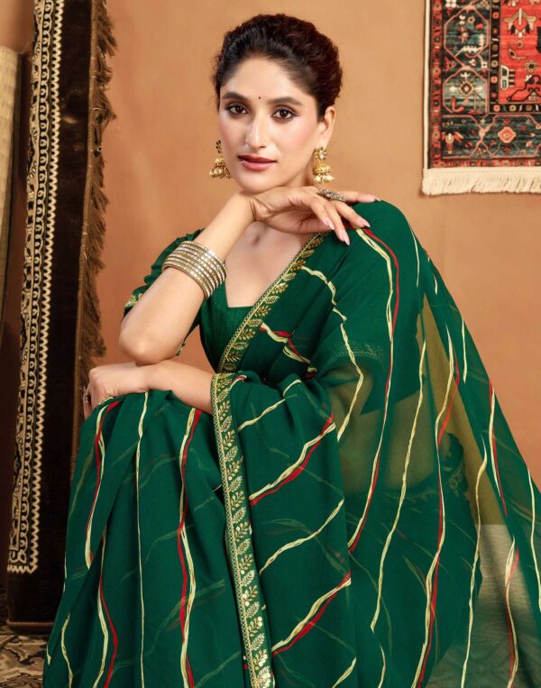 Green Georgette Leheriya Printed Saree - Image 2