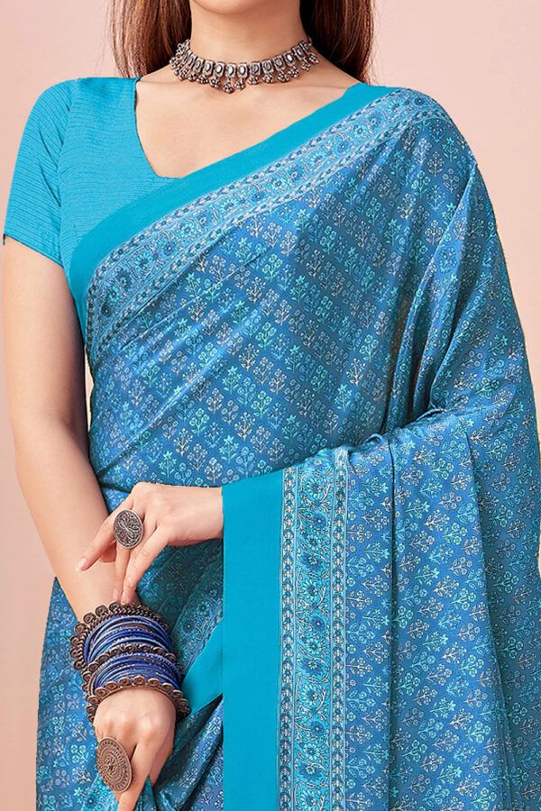 Elegant blue crape silk saree with intricate patterns – Kiran Sarees party wear collection