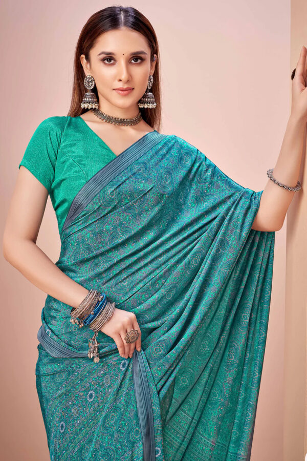 Dark Teal with Paisley & Geometric Print | Kiran Sarees