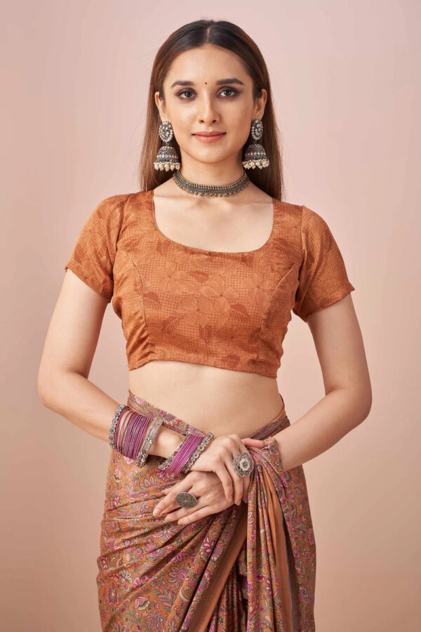Brown Rust floral crape silk blouse – Kiran Sarees