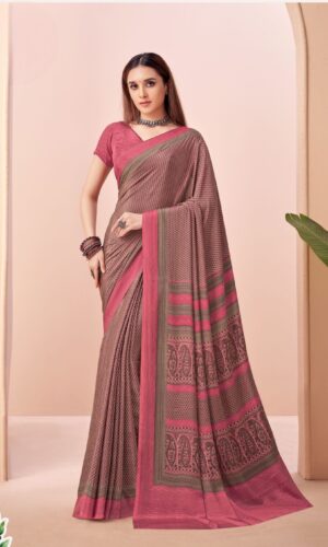 Elegant Earth-Toned Handloom Saree with Vibrant Fuchsia Border