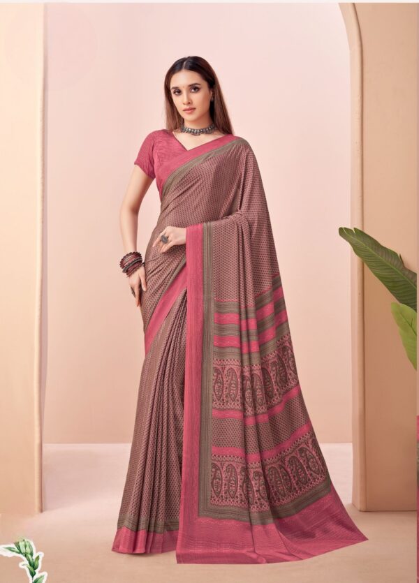 Elegant Earth-Toned Handloom Saree with Vibrant Fuchsia Border