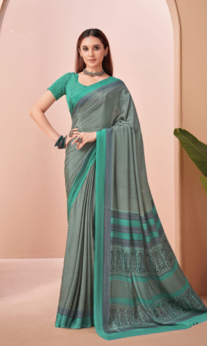 teal grey saree