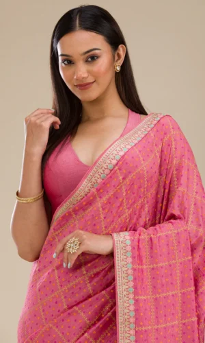 Pink Art Silk Saree with Zari and Printed Design for Women – Kiran Sarees