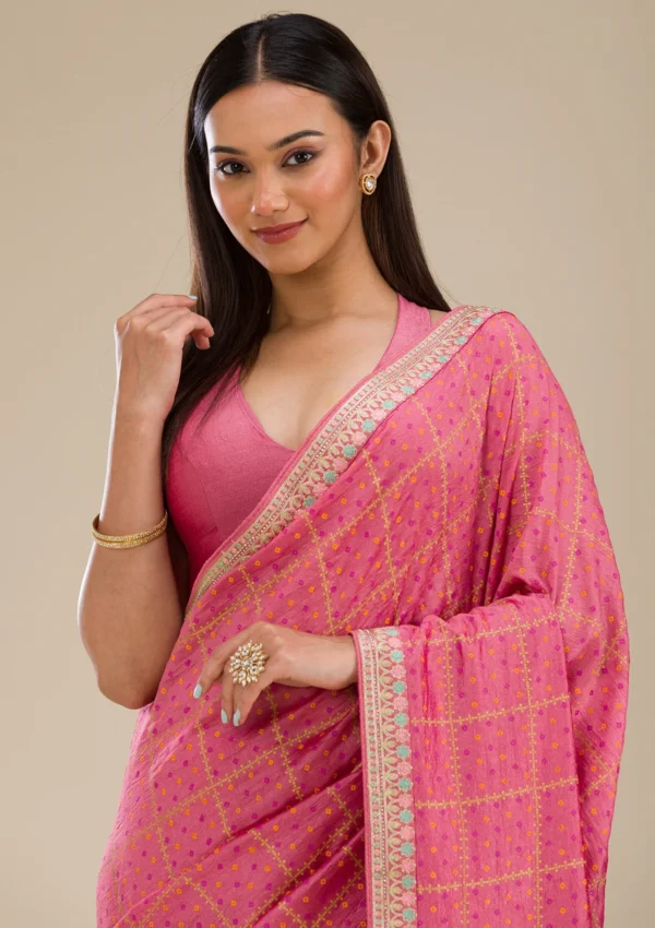 Pink Art Silk Saree with Zari and Printed Design for Women – Kiran Sarees