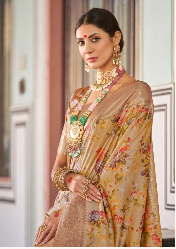 Golden Floral Premium Silk Saree from Kiran Sarees – Eternal Silks Collection, perfect for weddings, pooja, and festive wear