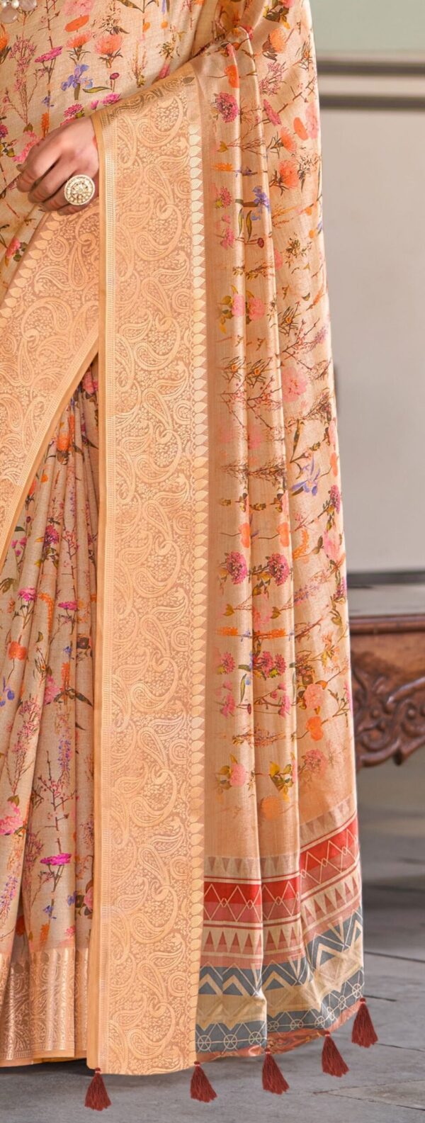 Golden Beige Silk Saree with Floral Zari Work & Elegant Border pallu– Premium Silk Sarees by Kiran Sarees