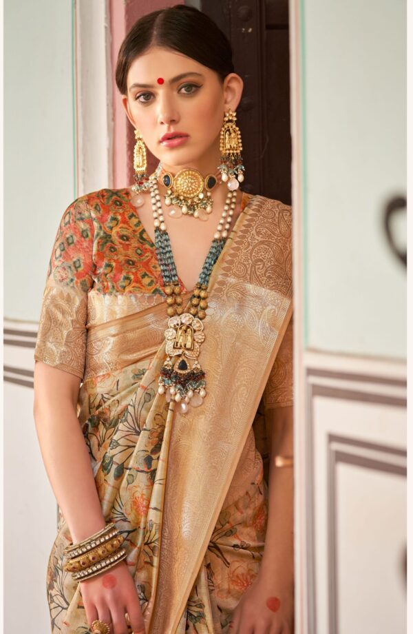 Close-up of zari weave and floral pattern on Vishakha Fabrics saree