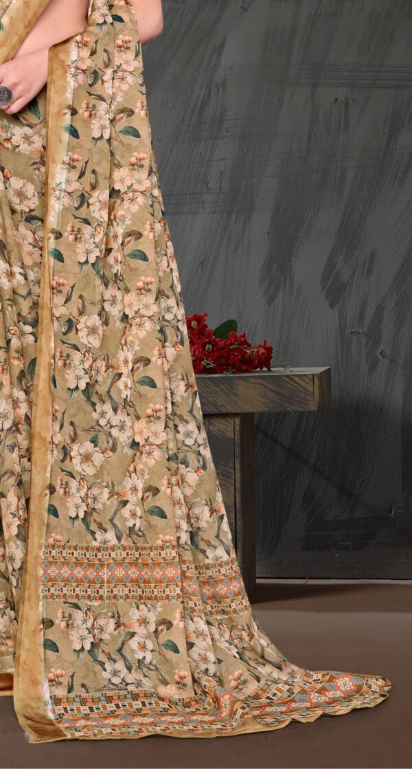 Close-up floral design of Golden Bloom Saree