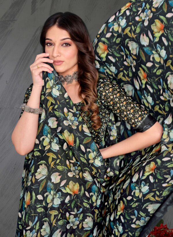 Elegant Black Floral Georgette Saree for Party Wear – Kiran Sarees